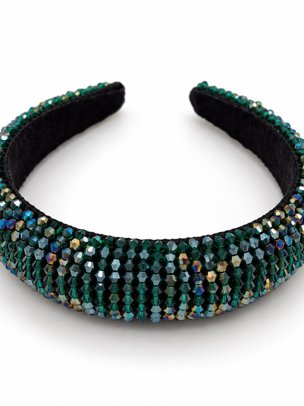 Emerald Green Beaded Crystal Padded Headband Statement Hair Accessory